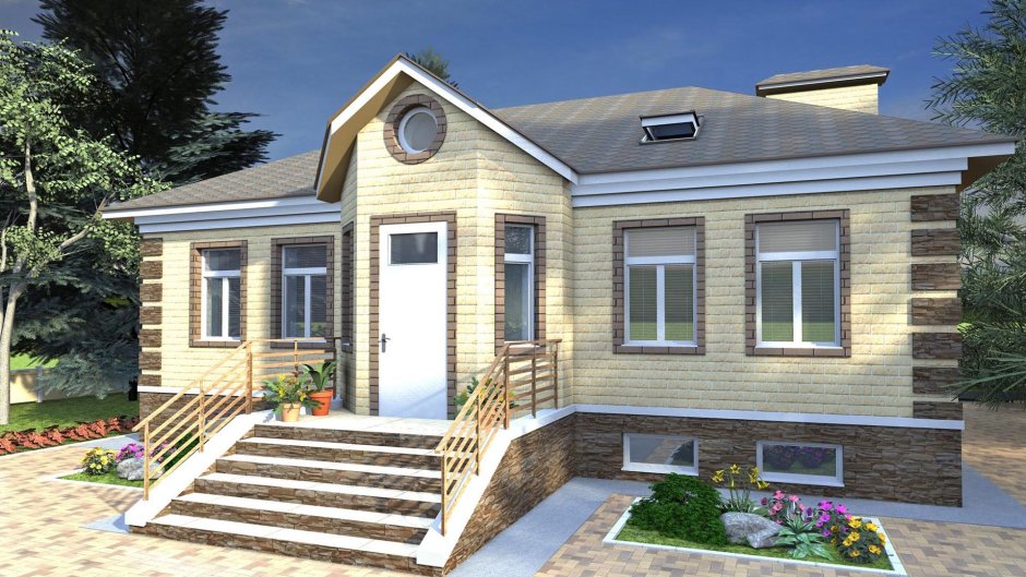 Одноэтажный дом с высоким цоколем