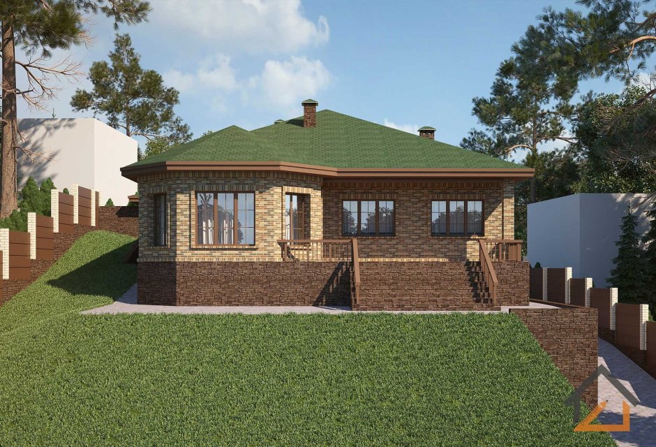 Одноэтажный дом с высоким цоколем