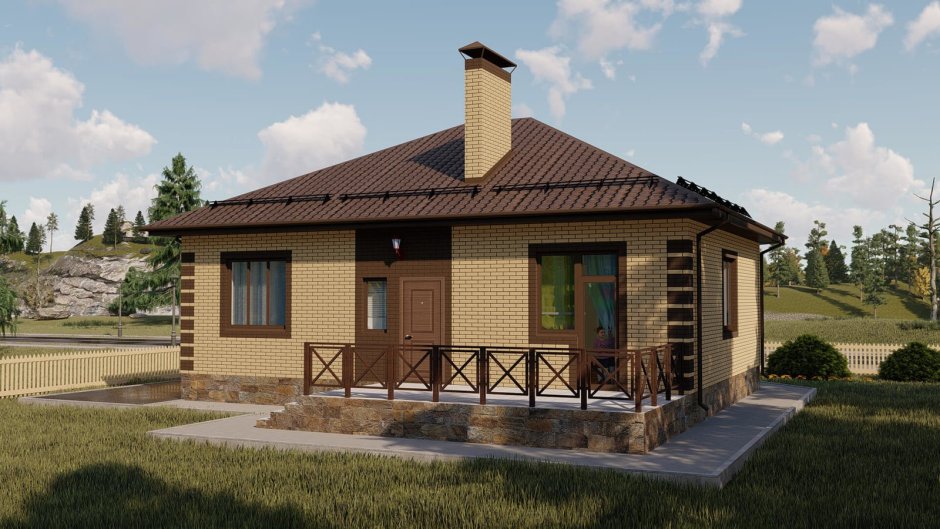 Одноэтажный дом с террасой 80кв