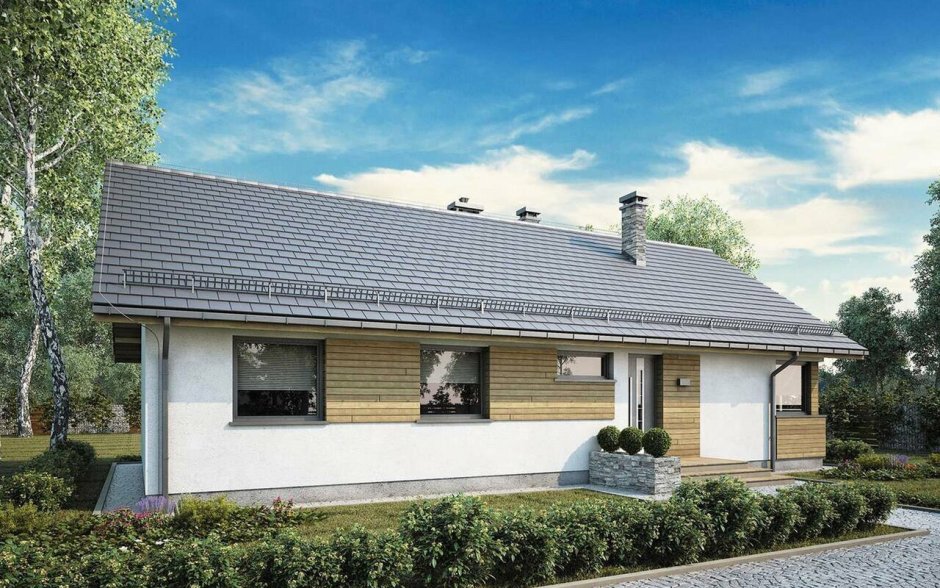 Одноэтажный дом из газобетона с двухскатной крышей