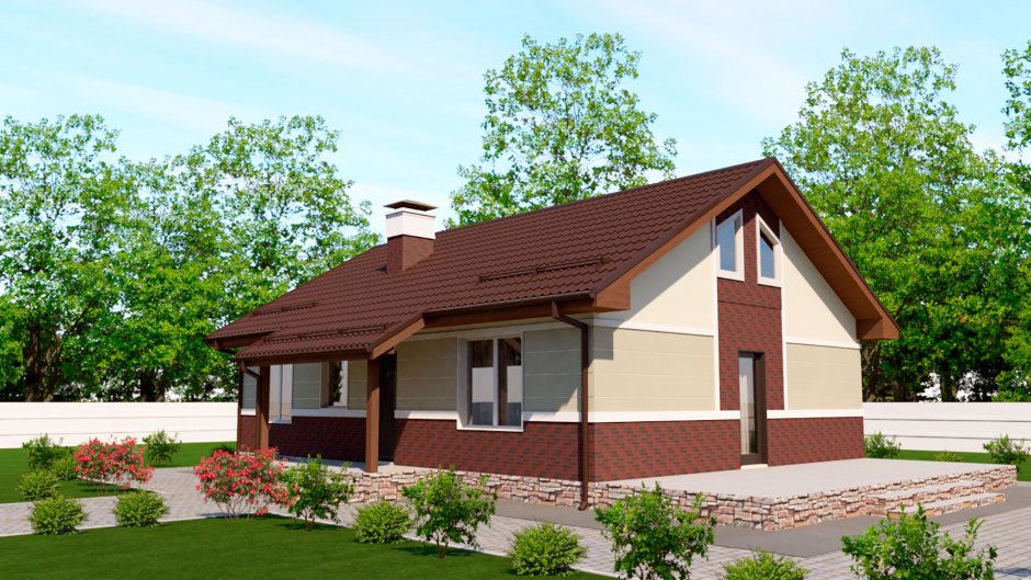 Дом 11 на 11 одноэтажный с двускатной крышей