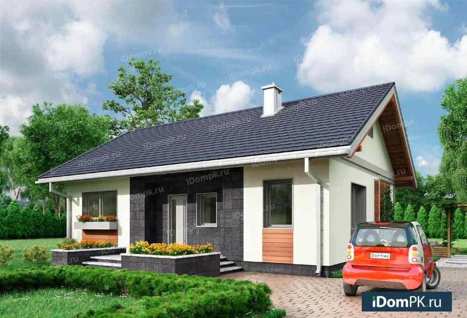 Дом 80 м2 одноэтажный с мансардой из газобетона