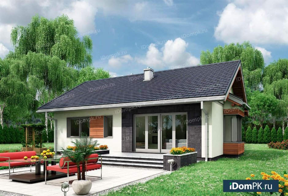 Дом 100 кв м одноэтажный с двухскатной крышей