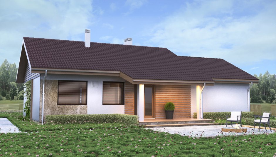 Одноэтажный дом с гаражом из пенобетона