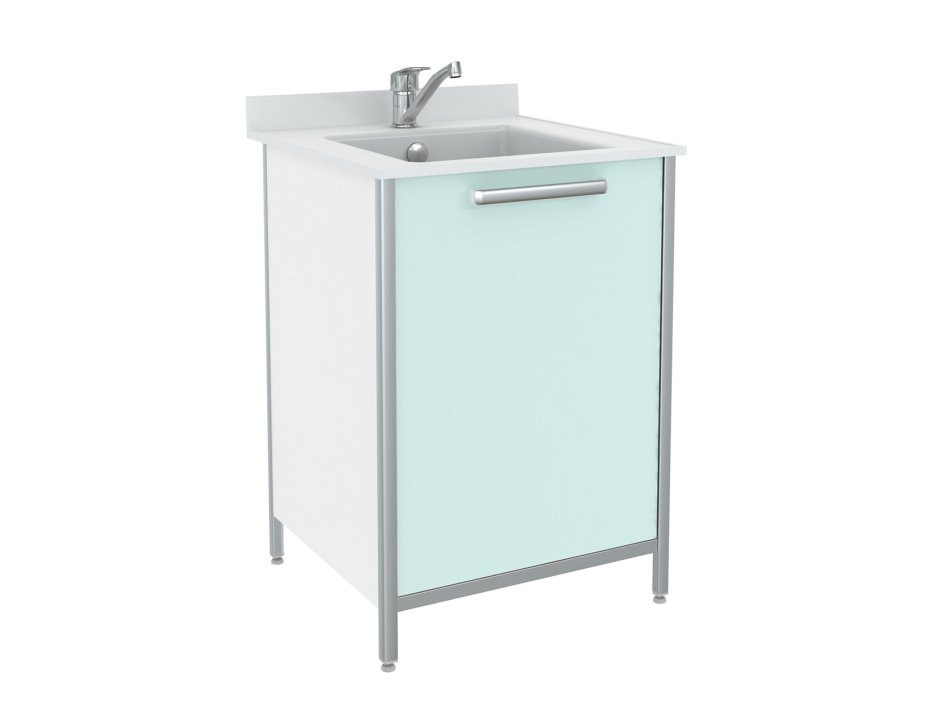 Тумба медицинская с двойной мойкой и полкой МТ-2нд