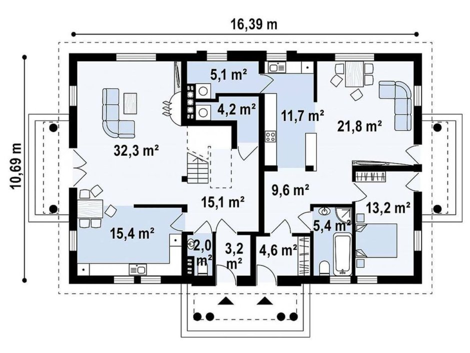 Проекты одноэтажных домов на 2 семьи