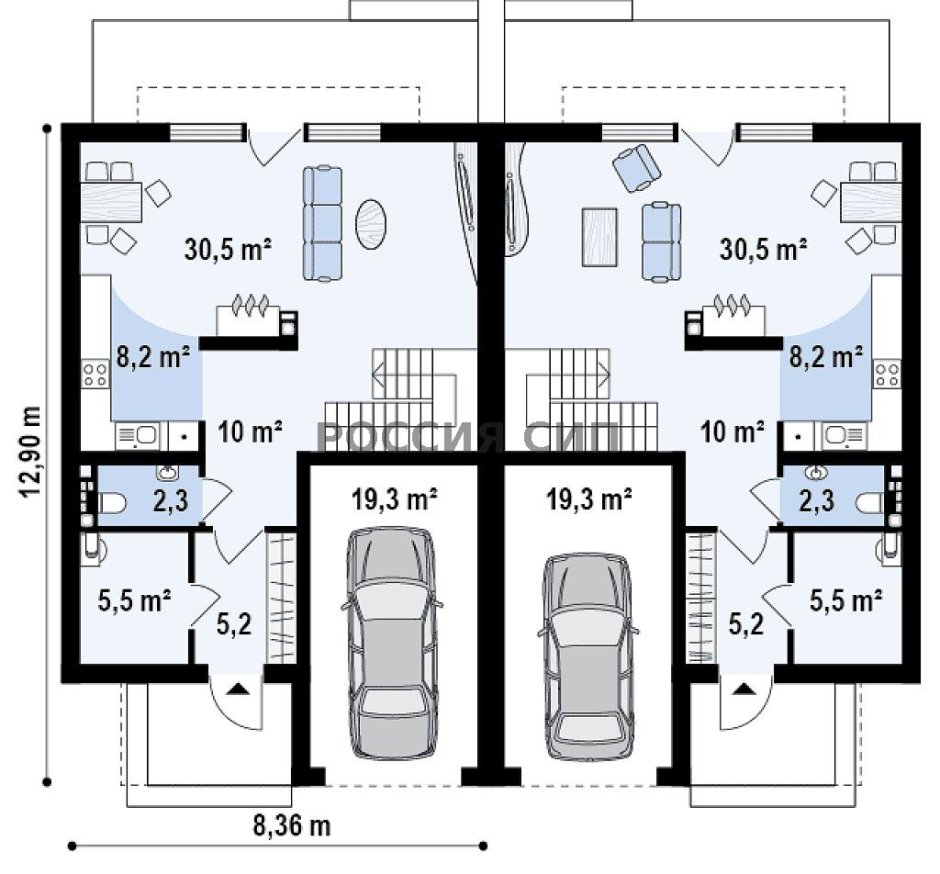 Таунхаус на две семьи планировка