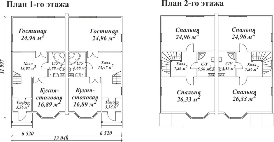Планировка двухэтажного дома на две семьи
