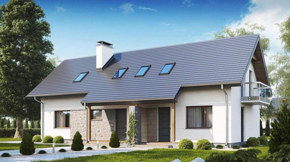 Одноэтажный дом с двускатной крышей дуплекс