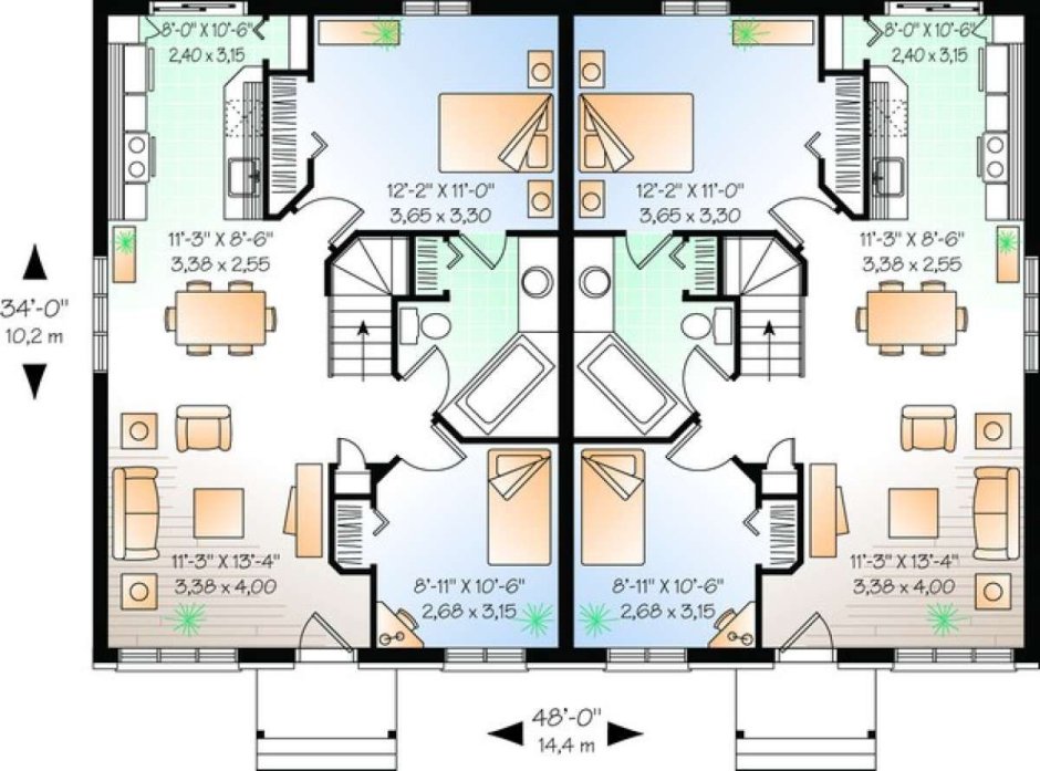Планировка дома на две семьи