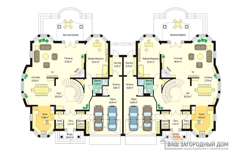 Планировка дома на две семьи