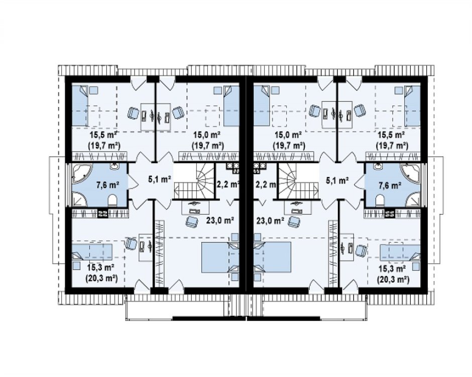Планировка дуплекс 160 м2
