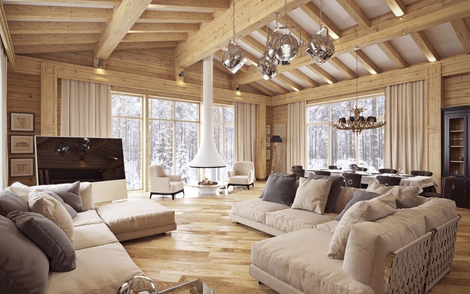Интерьер в стиле Шале в доме из клееного бруса