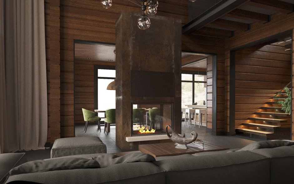 Интерьер загородного дома из клееного бруса