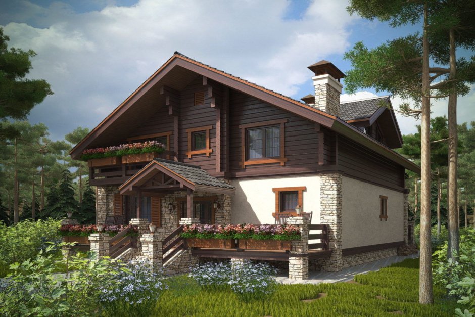 Дом комбинированный кирпич дерево