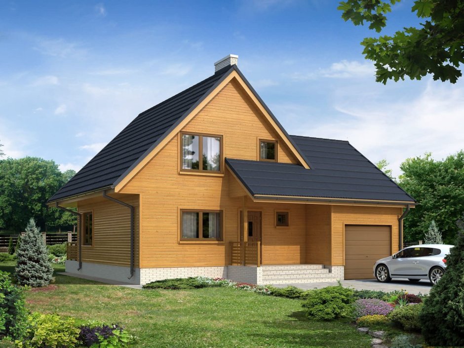 Каркасный дом с мансардой и гаражом