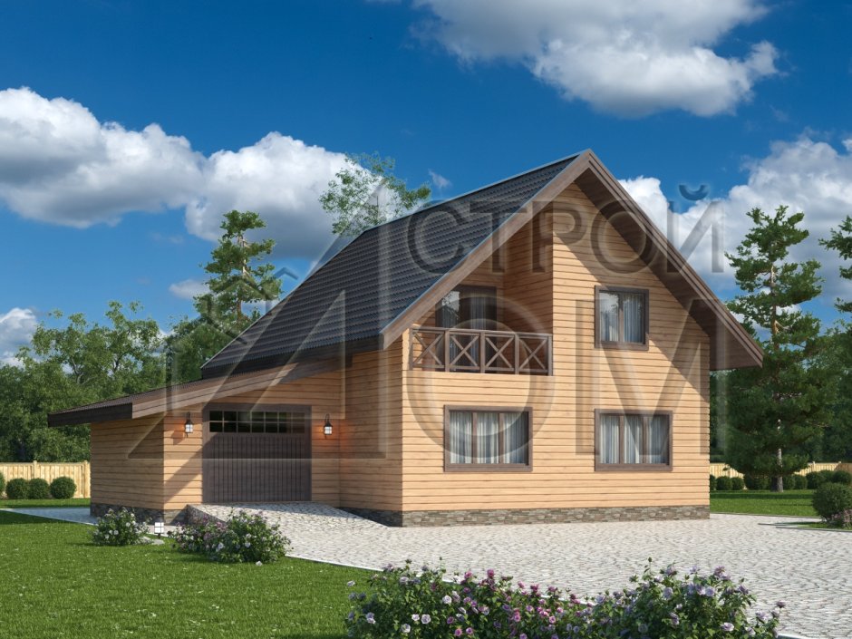 Двухэтажный дом из бруса с гаражом