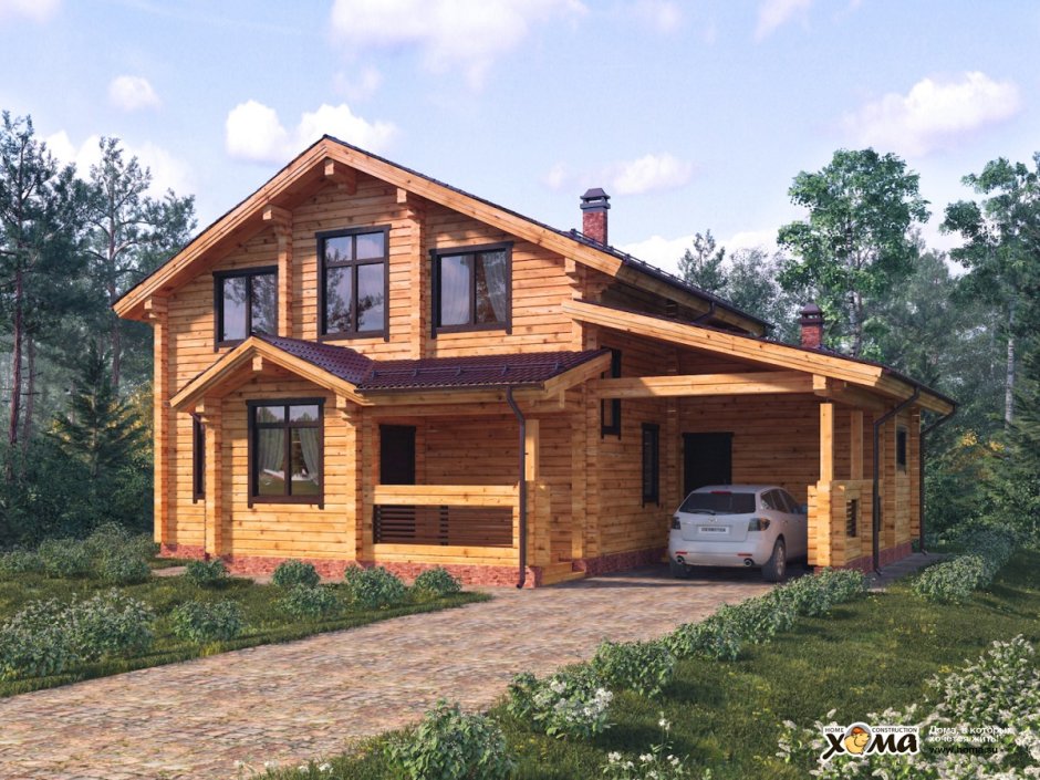 Брусовой дом с гаражом