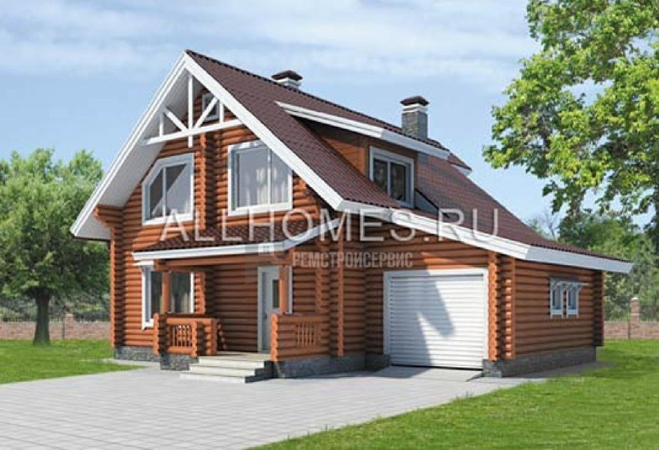 Небольшой двухэтажный деревянный дом с гаражом