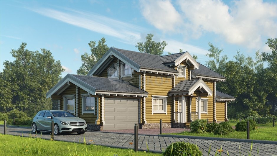 Бревенчатый дом с гаражом