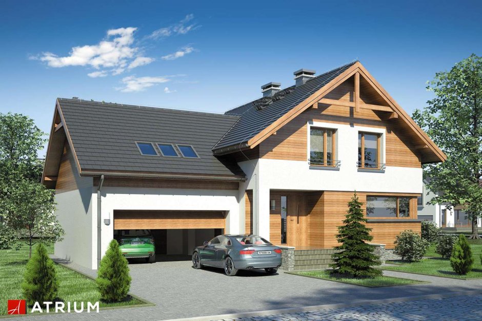 Каркасный дом с гаражом и террасой