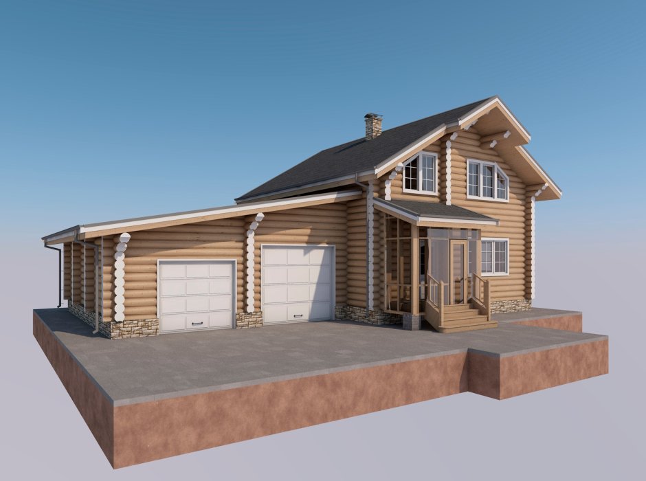 Дом из бревна с гаражом