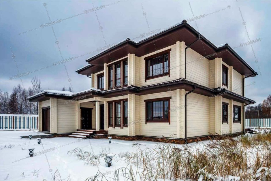 Двухэтажный дом из клееного бруса с гаражом