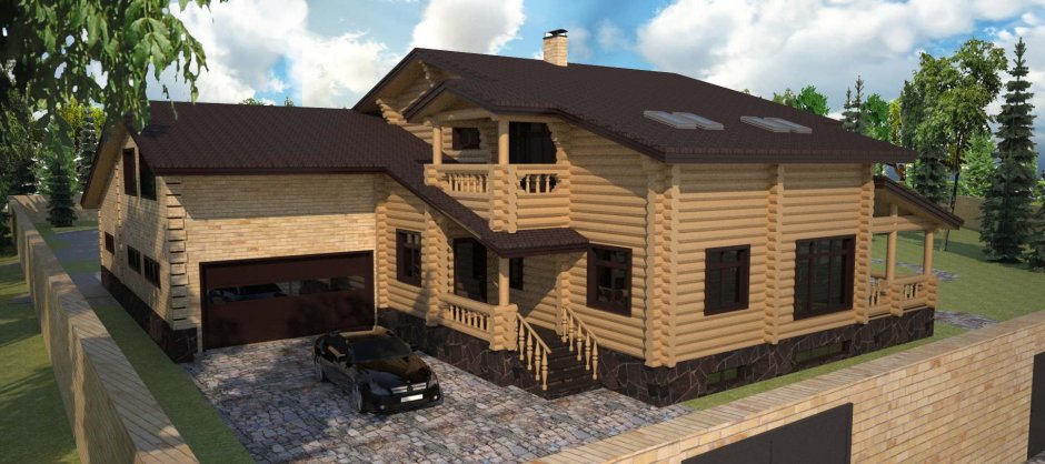 Проект деревянного дома с гаражом