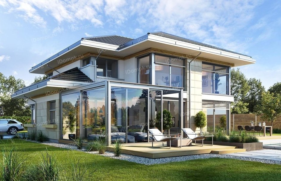 Дом с панорамными окнами двухэтажный