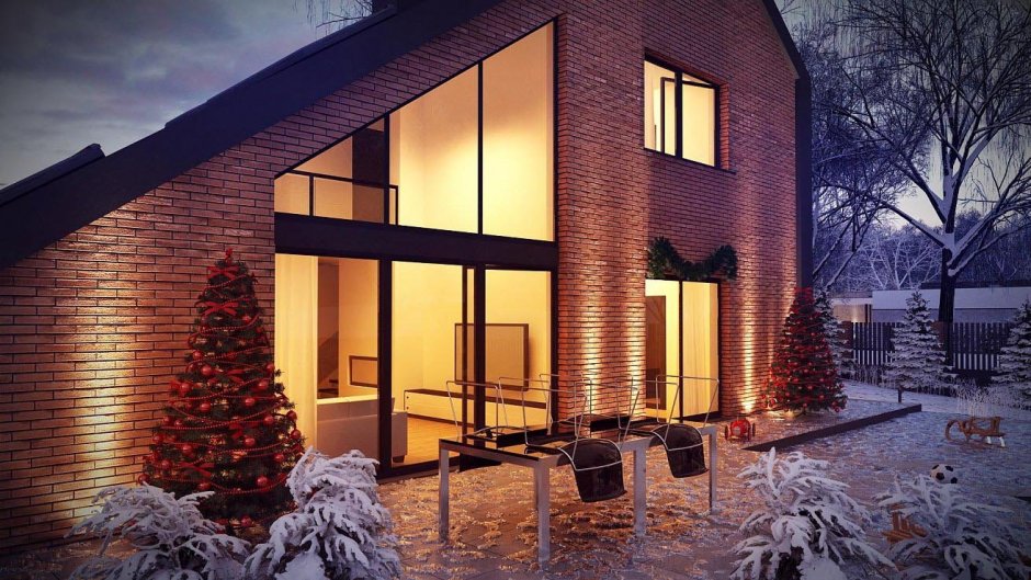 Кирпичный дом с панорамными окнами