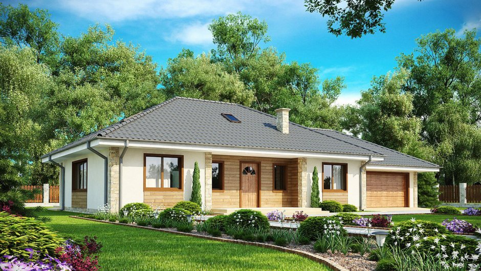 Проект z10 одноэтажный дом с террасой и гаражом