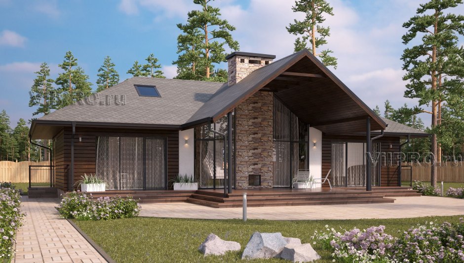 Дом 100 кв м проекты одноэтажных в стиле Шале