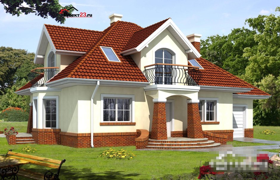 Одноэтажный дом с лестницей