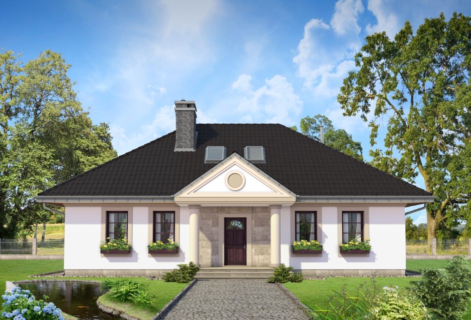 Одноэтажный дом с колоннами