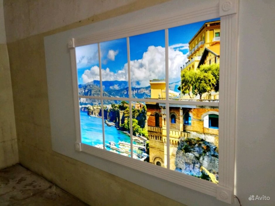 Имитация окна на кухне с подсветкой