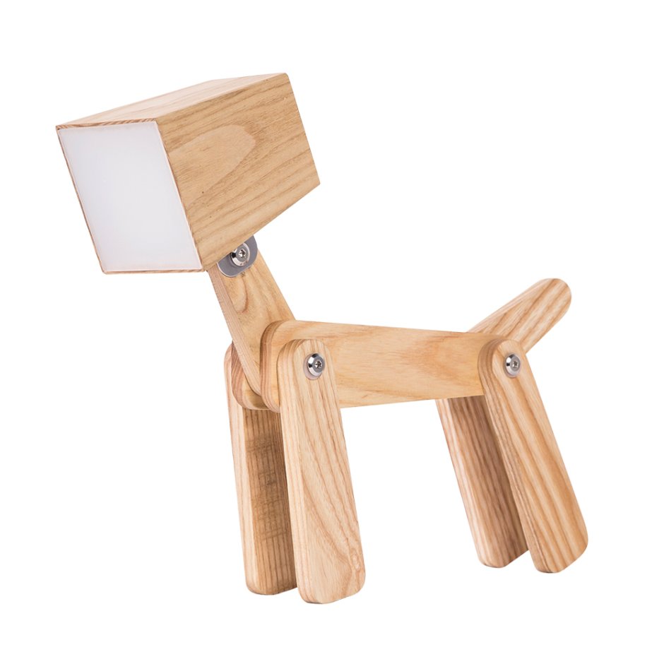 Настольная лампа собака из дерева