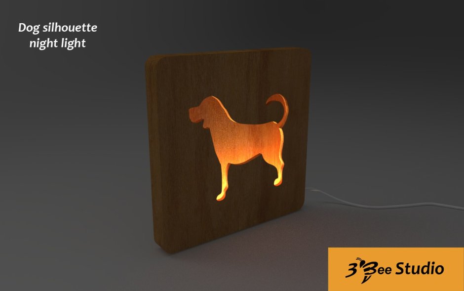Настольная лампа деревянная собака