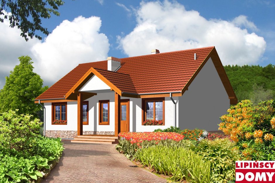 Одноэтажный дом с двускатной крышей