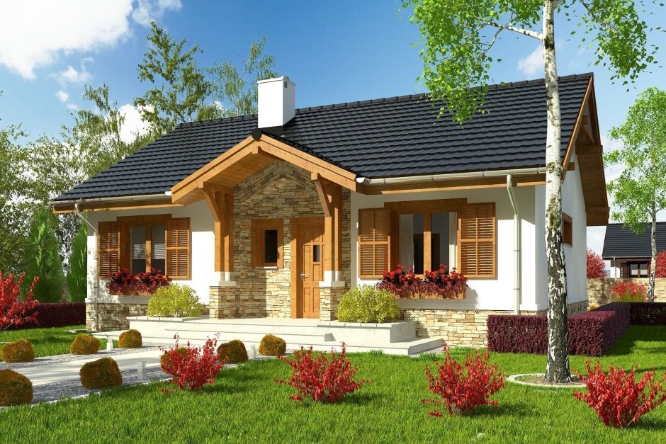 Одноэтажный дом с крыльцом