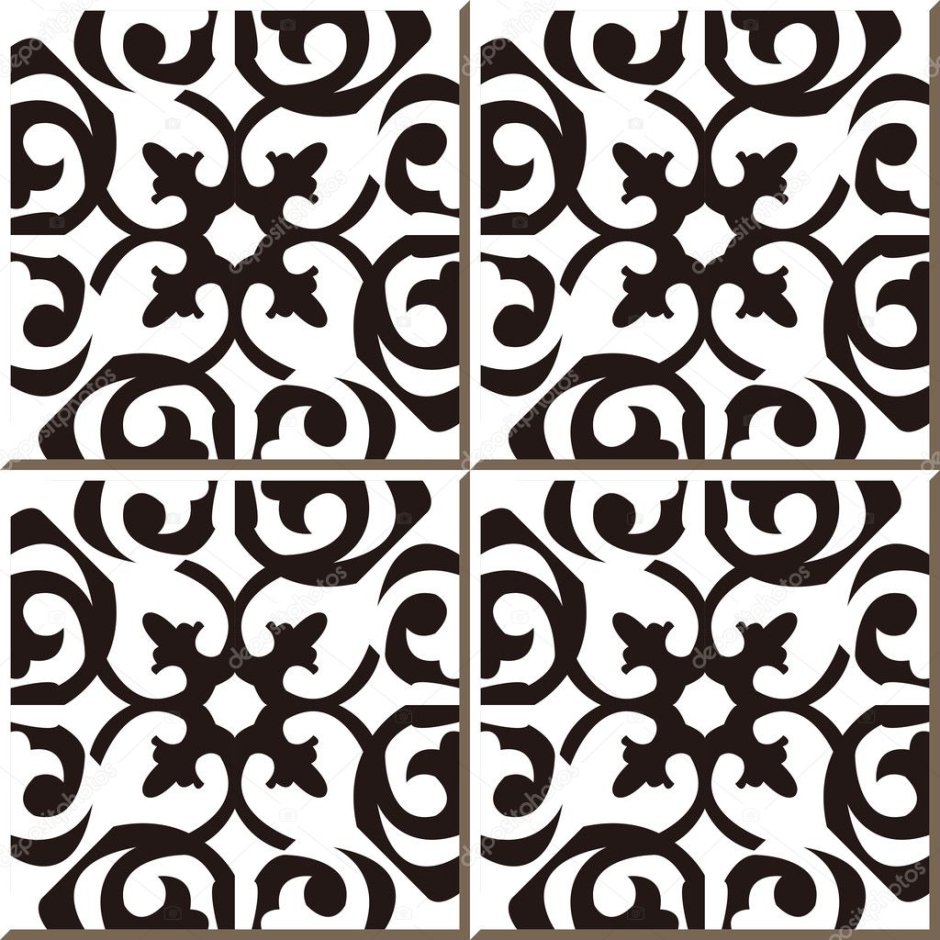 Плитка напольная белая с черным рисунком