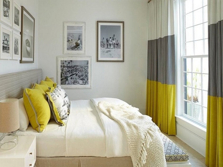 Спальня в серо желтых тонах