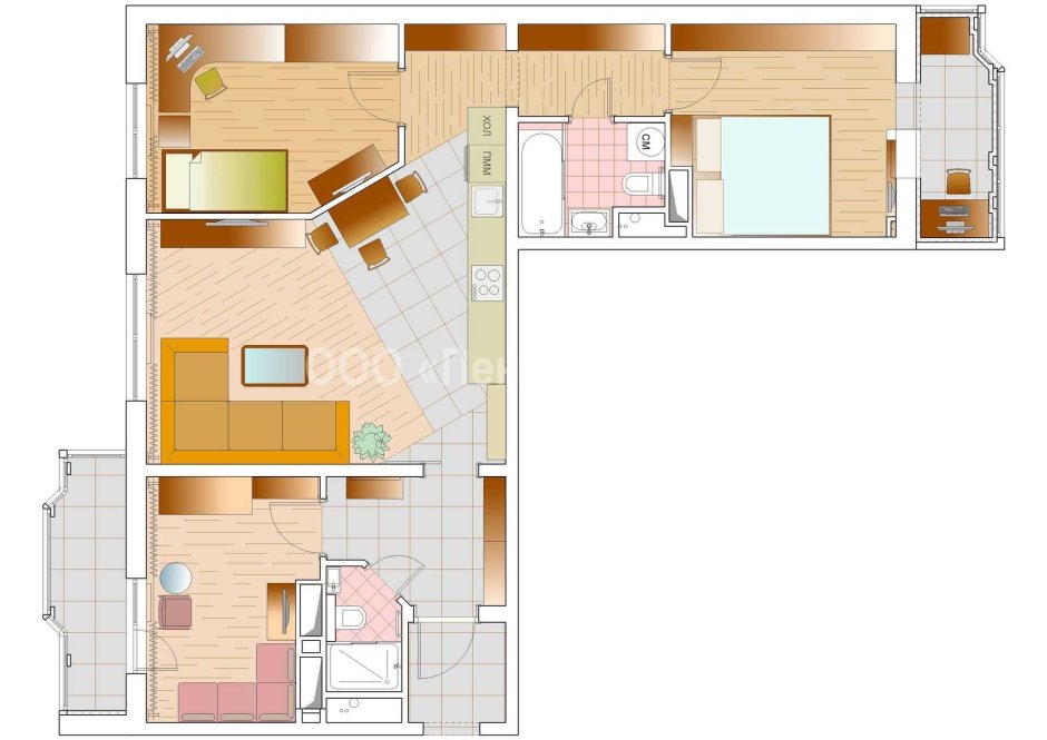 Планировка двухкомнатной квартиры 75 кв.м