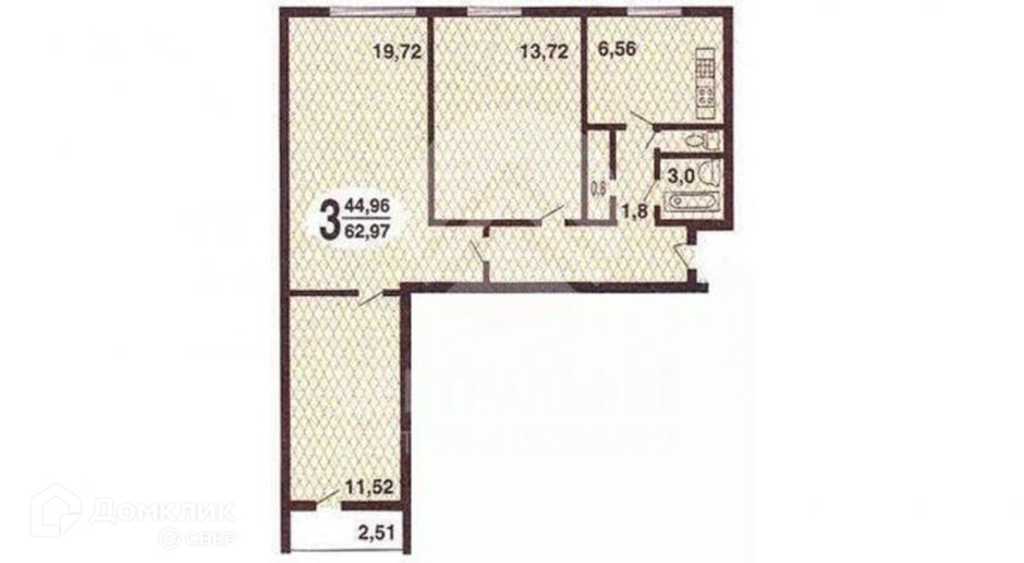 Планировка 3-х комнатной квартиры в панельном доме 9 этажей 60 кв.м