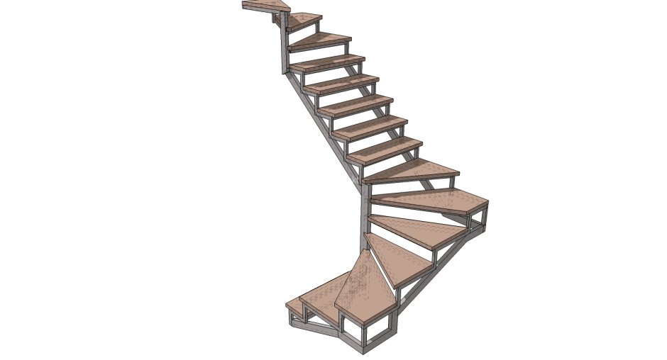 Лестница металлокаркас поворотная 180 с забежными ступенями
