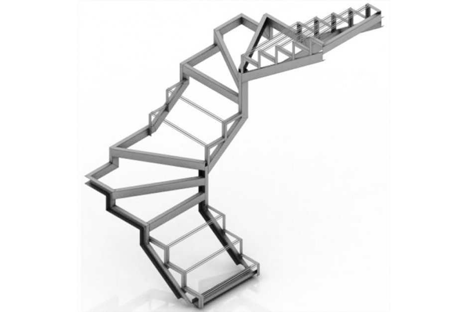 Металлокаркас лестницы с забежными ступенями на 180 градусов