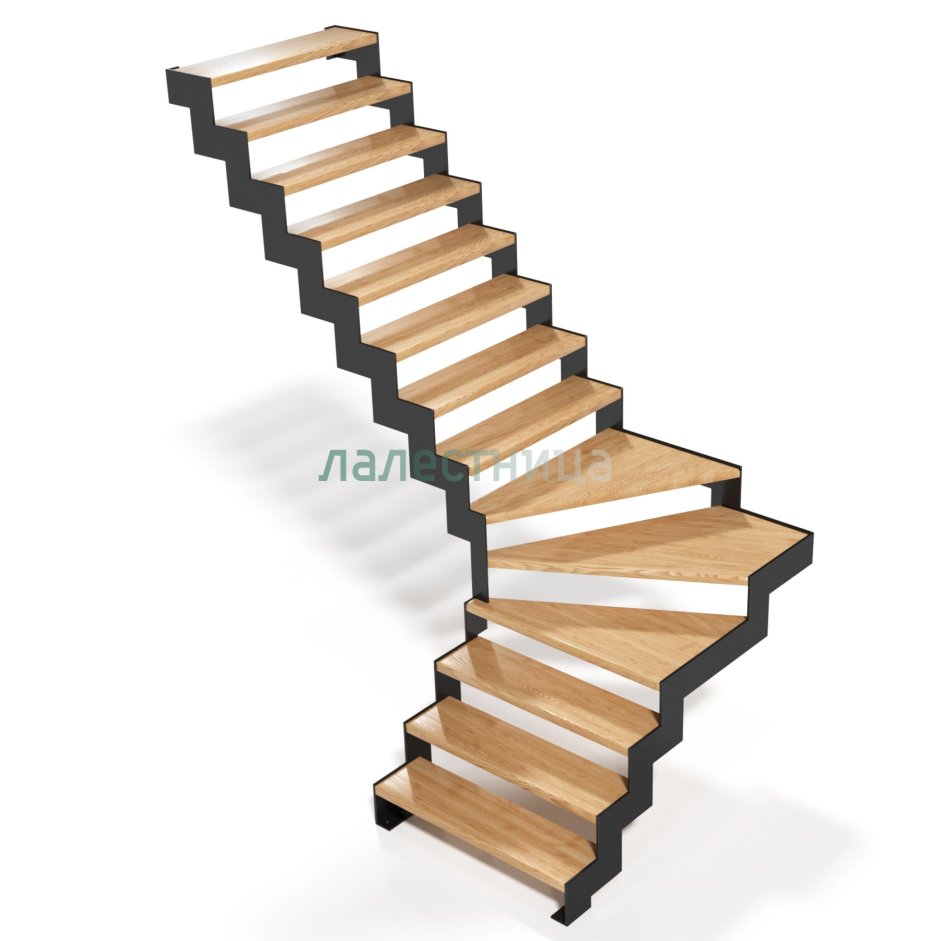 Лестница с забежными ступенями на 180 из металла