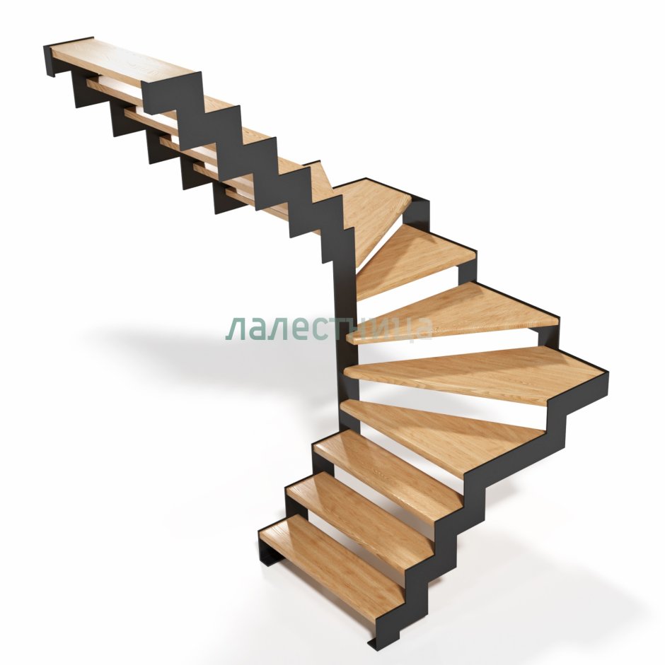 Лестница металлокаркас поворотная 180 с забежными ступенями