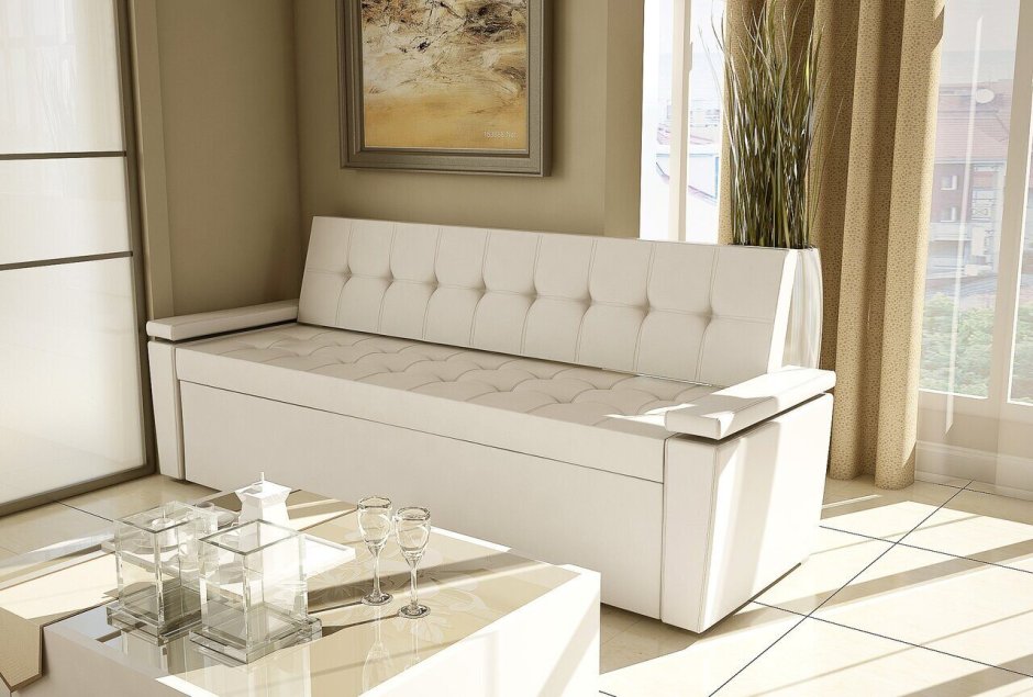 Кухонный диван секрет-4 со спальным местом прямой (капро эко крем)