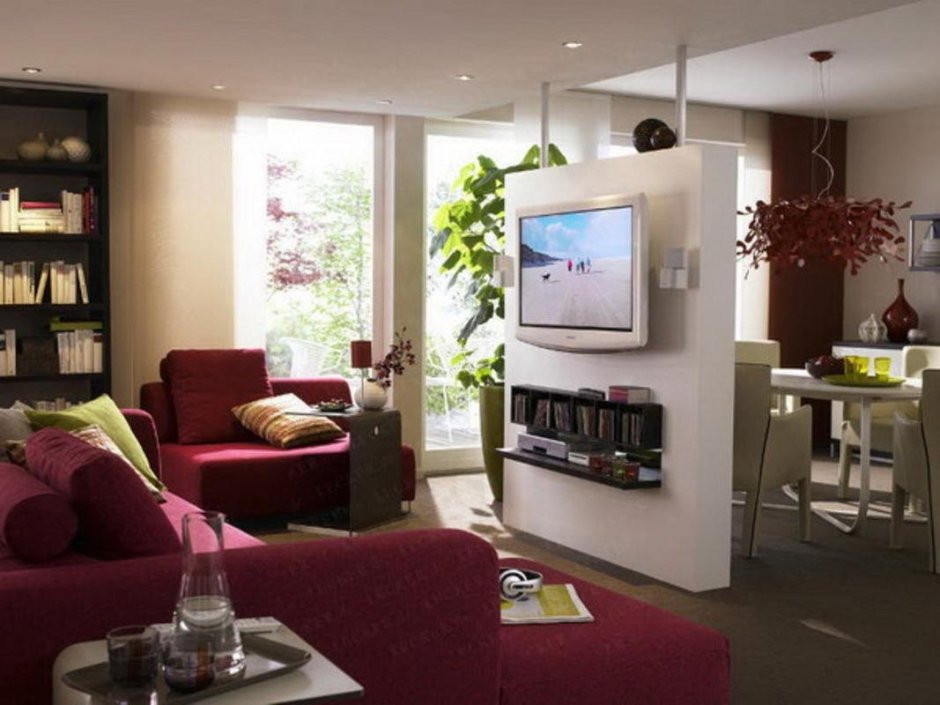 Разделительная стенка с телевизором для комнаты