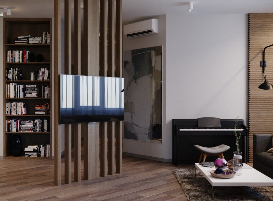 Телевизор в центре гостиной